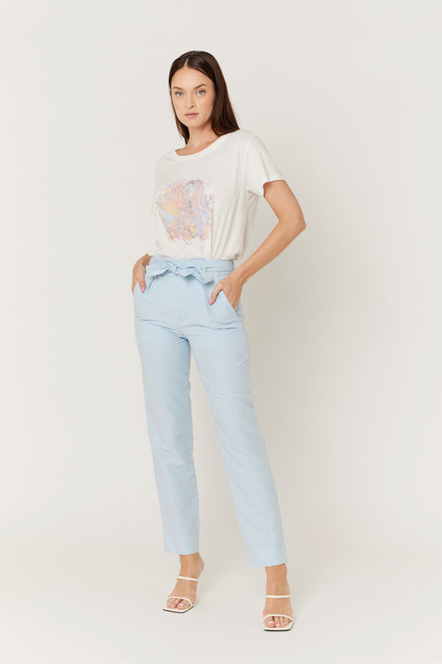 Pantalon Ville Uni Ceinture - Babyblue