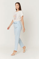 Pantalon Ville Uni Ceinture - Babyblue