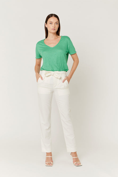 Pantalon Ville Uni Ceinture - Off White
