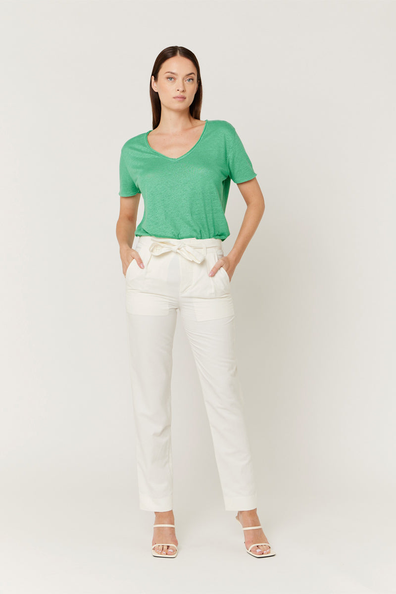 Pantalon Ville Uni Ceinture - Off White