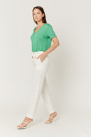 Pantalon Ville Uni Ceinture - Off White