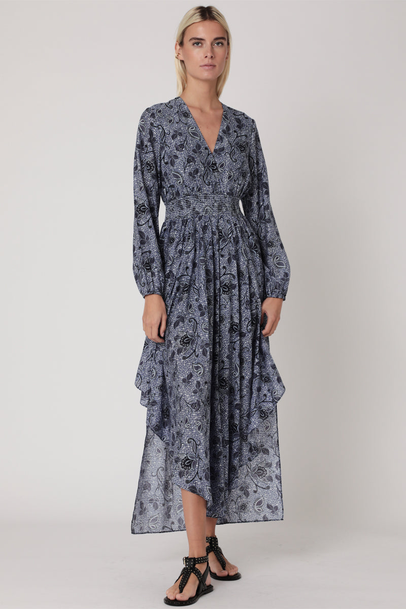 Berenice - Vestido Largo Estampado Smock Cintura - Santorini