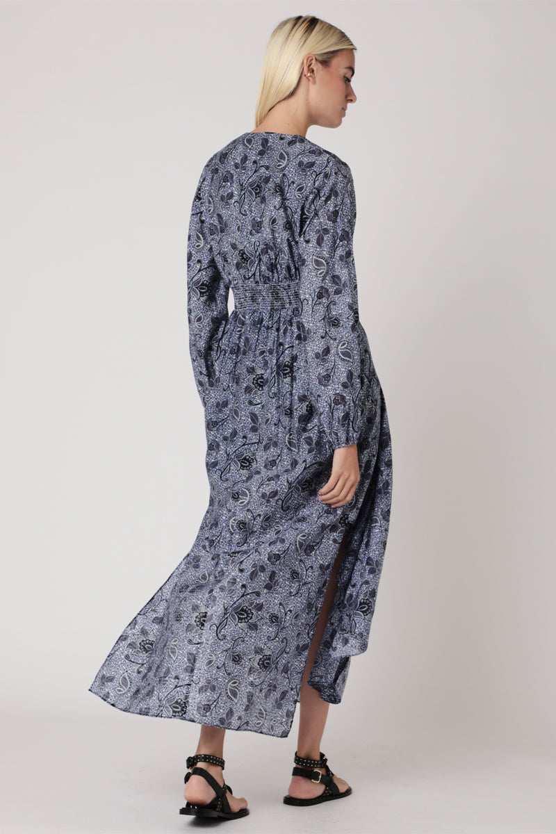 Berenice - Vestido Largo Estampado Smock Cintura - Santorini