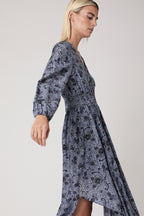 Vestido largo estampado con cintura fruncida - Santorini