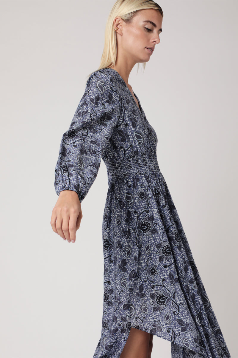Berenice - Vestido Largo Estampado Smock Cintura - Santorini