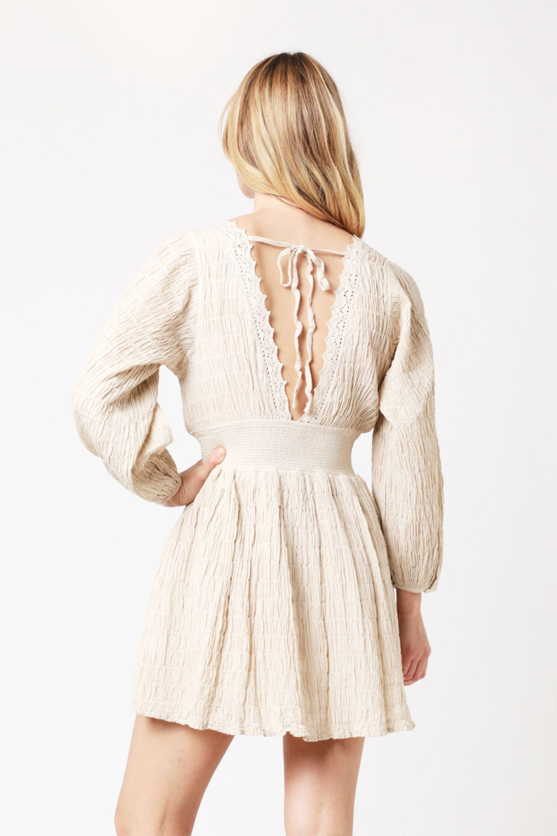 Berenice - Vestido Corto Liso Bordado - Beige