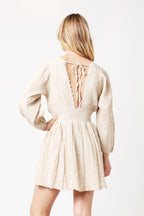 Berenice - Vestido Corto Liso Bordado - Beige