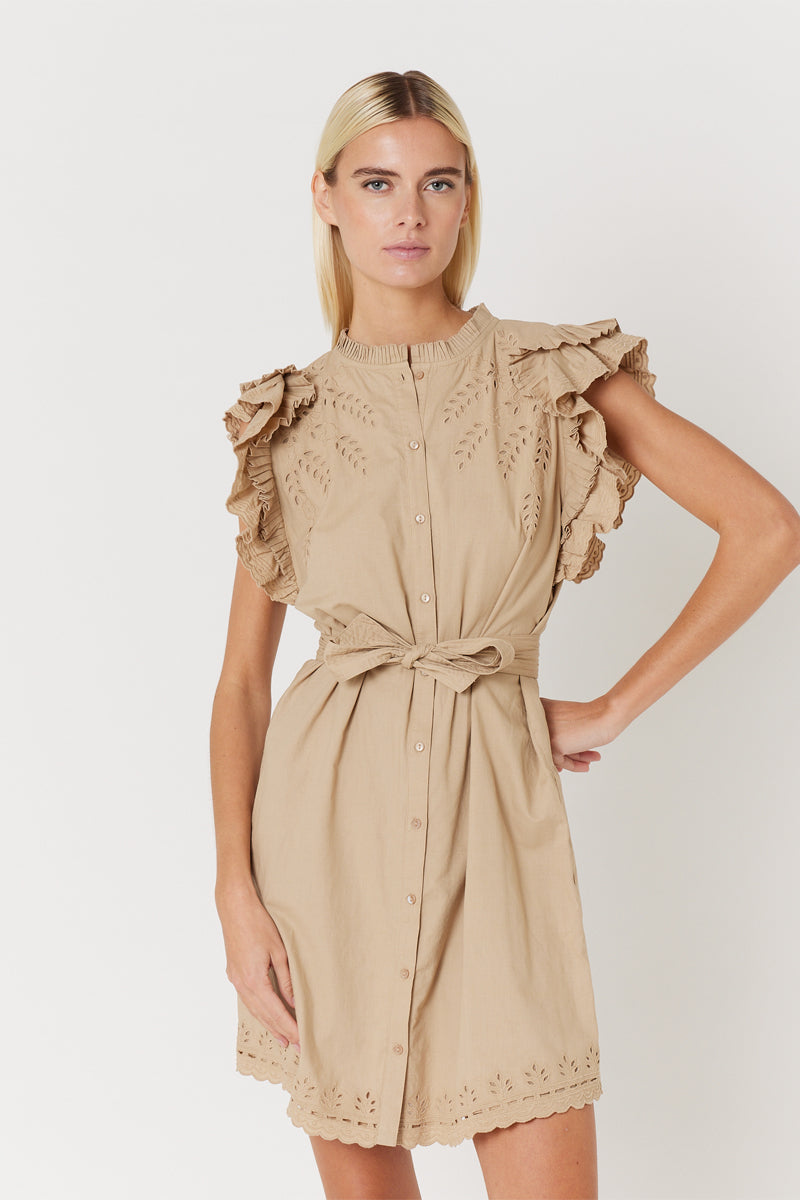 Berenice - Short Plain Dress - Beige