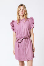 Berenice - Short Plain Dress Embroidered Shoulders - Parma