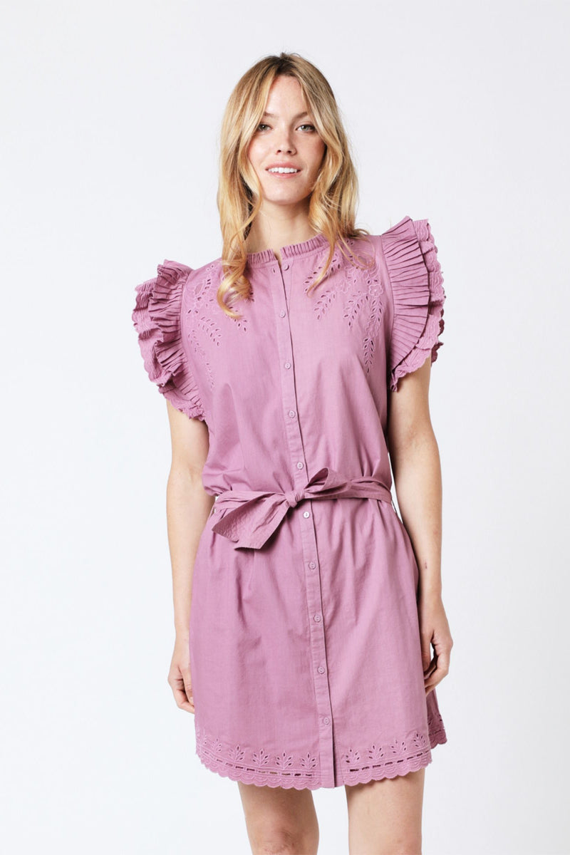 Berenice - Short Plain Dress Embroidered Shoulders - Parma