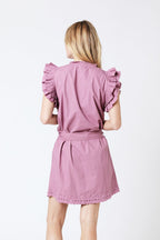 Berenice - Short Plain Dress Embroidered Shoulders - Parma