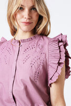 Berenice - Short Plain Dress Embroidered Shoulders - Parma