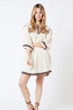 Oversized Printed Short Dress - Beige