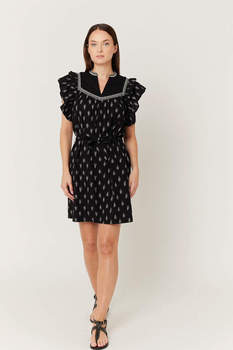 Berenice - Vestido Corto Estampado Canesú - Black