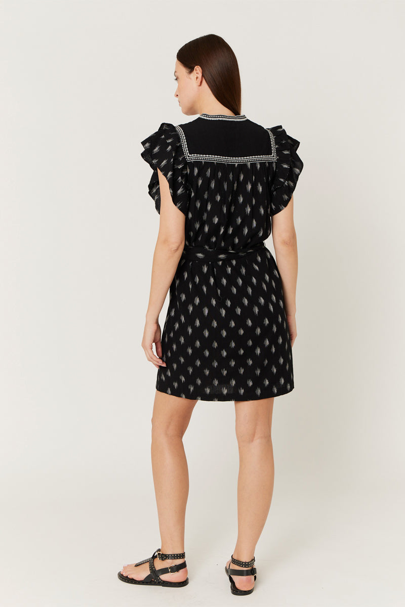 Berenice - Vestido Corto Estampado Canesú - Black