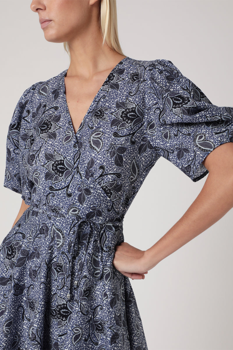 Berenice - Short Printed Wrap Dress - Santorini