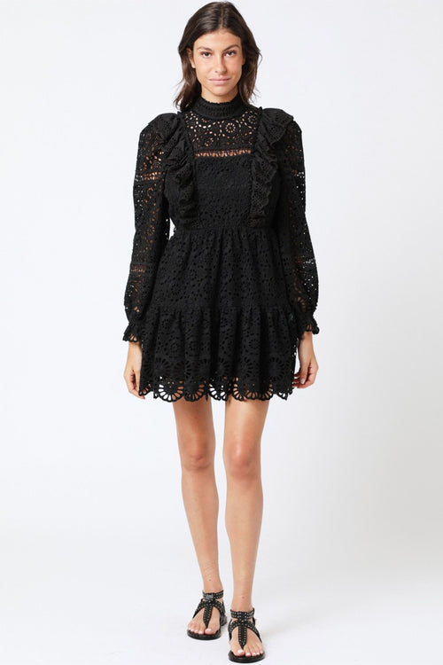 Robe Courte Brodee Unie - Black