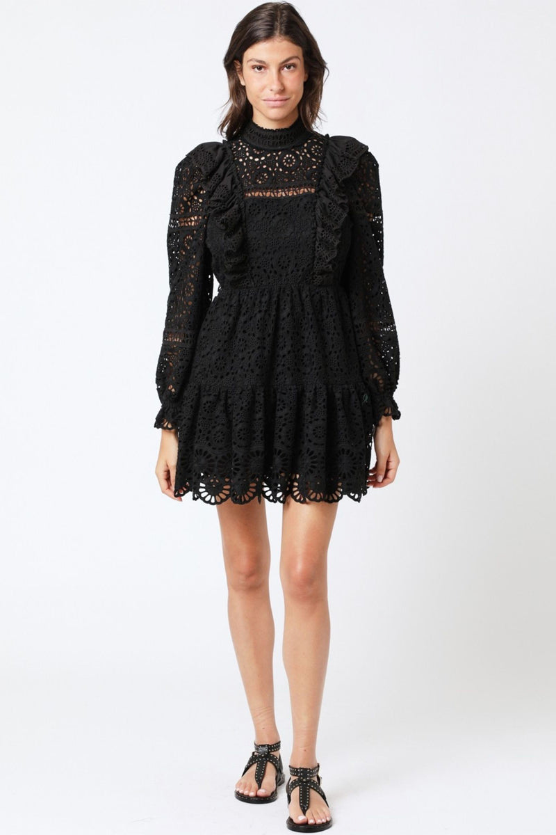 Berenice - Vestido Corto Bordado Liso - Black