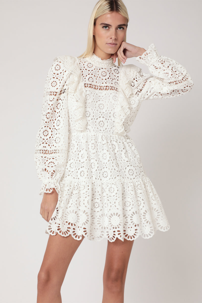 Berenice - Vestido Corto Bordado Liso - Off White