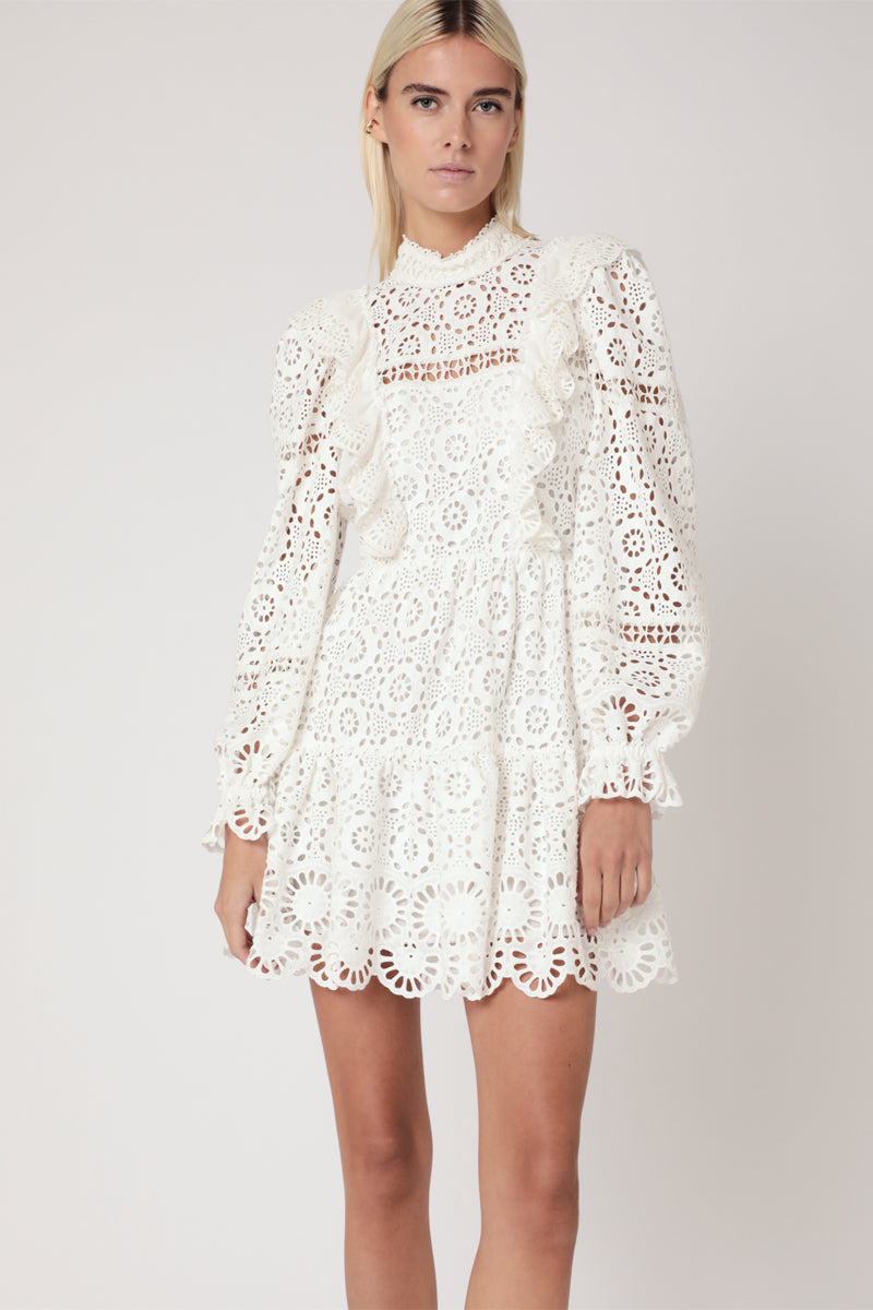 Berenice - Vestido Corto Bordado Liso - Off White