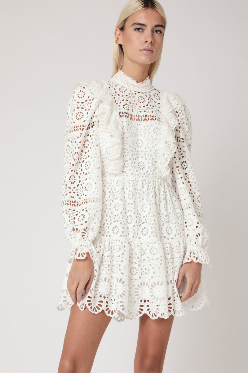 Berenice - Vestido Corto Bordado Liso - Off White