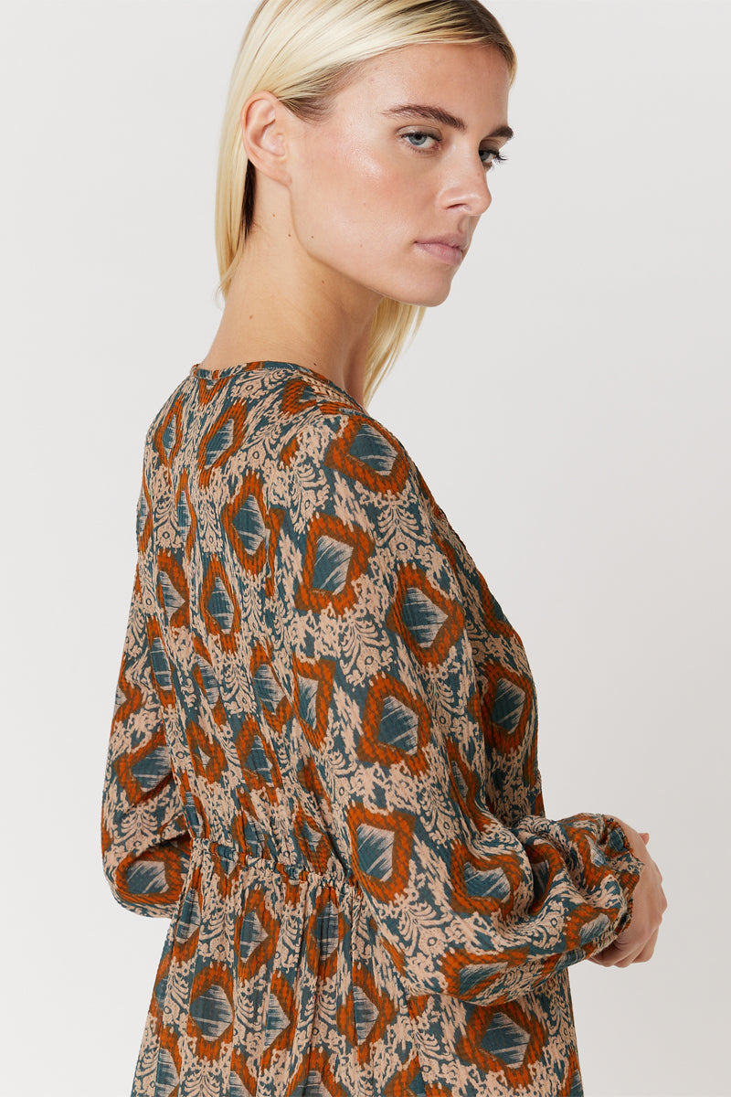 Berenice - Vestido Midi - Rojo Ladrillo Y Azul