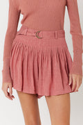 Berenice - Short Plisado Liso con Cinturón - Terracota