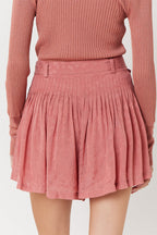 Berenice - Short Plisado Liso con Cinturón - Terracota