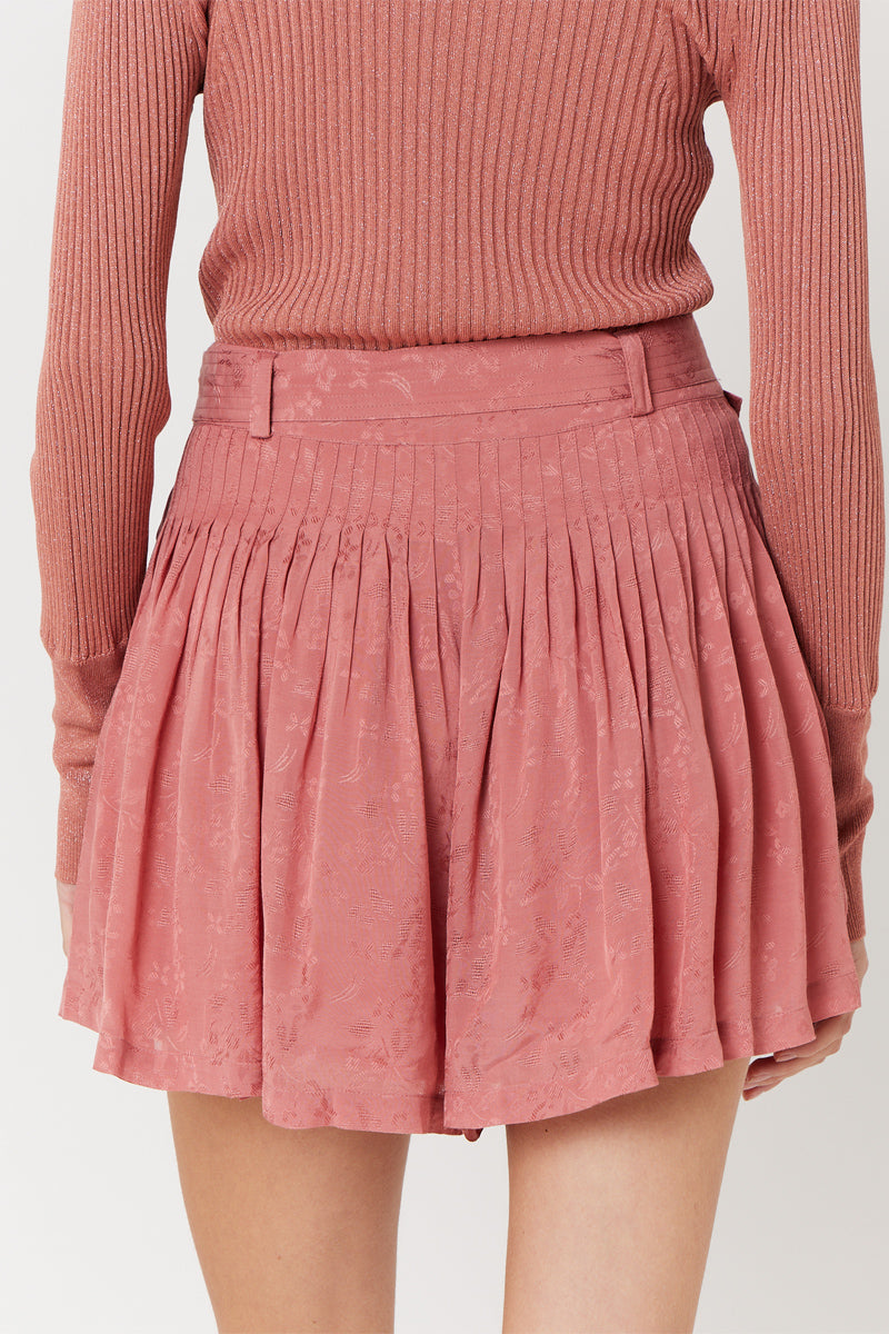 Berenice - Short Plisado Liso con Cinturón - Terracota