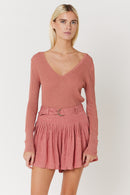 Short Plisse Uni Ceinture - Terracota