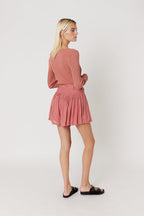 Berenice - Short Plisado Liso con Cinturón - Terracota