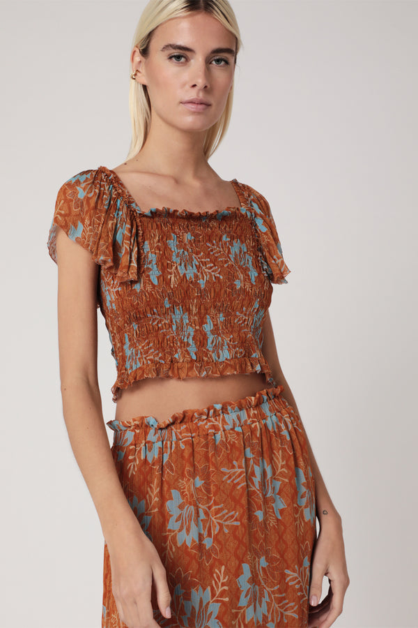 Top Corto Estampado Smock - Marrakech
