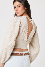 Berenice - Plain Embroidered Crop Top - Beige