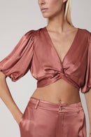 Plain Tie Front Crop Top - Terracota