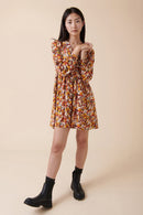 Vestido trapecio Rando - Amarillo y rojo ladrillo