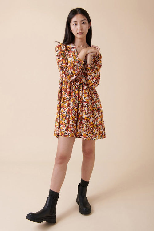 Rando Trapeze Dress - Yellow and Brick Red