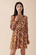 Vestido trapecio Rando - Amarillo y rojo ladrillo
