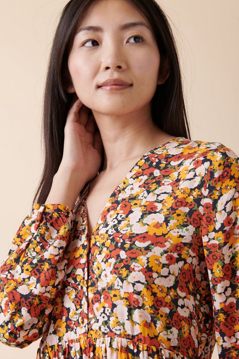 Rando Trapeze Dress - Yellow and Brick Red