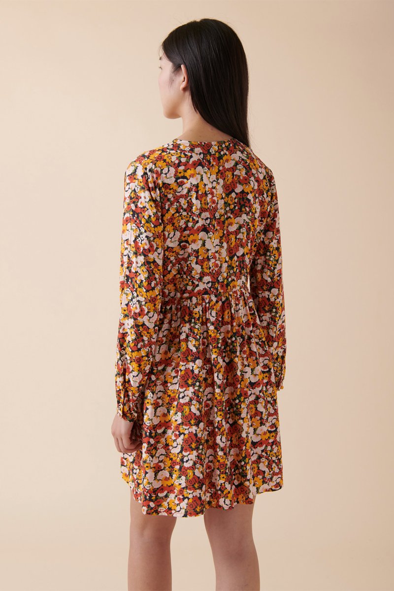 Rando Trapeze Dress - Yellow and Brick Red