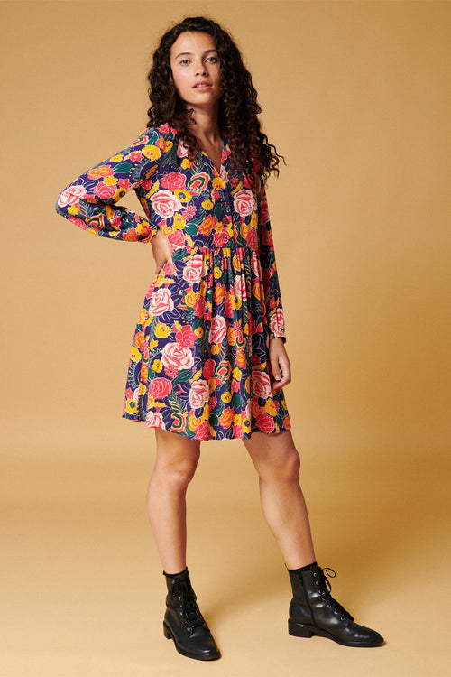 Karl Marc John - Ruken Trapeze Dress - Navy Blue and Coral