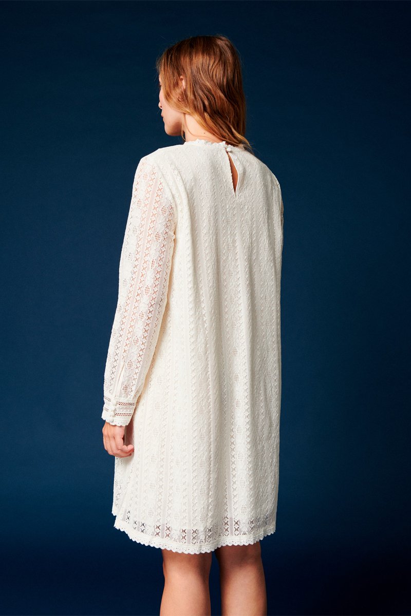 Vestido Recto de Encaje Rymos - Crudo
