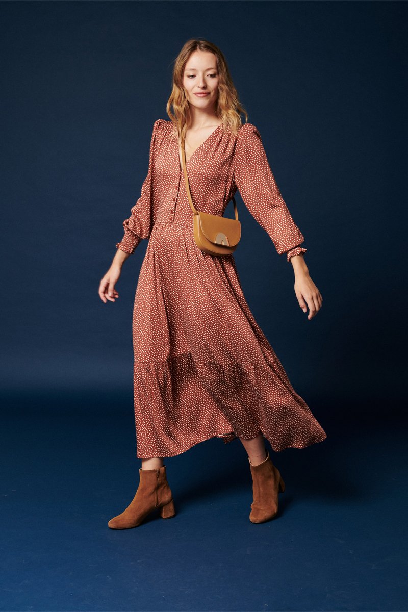 Robe Midi Rachma - Rouge Brique Et Écru