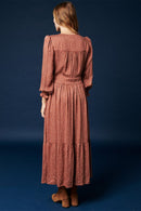 Vestido midi Rachma - Rojo ladrillo y crudo