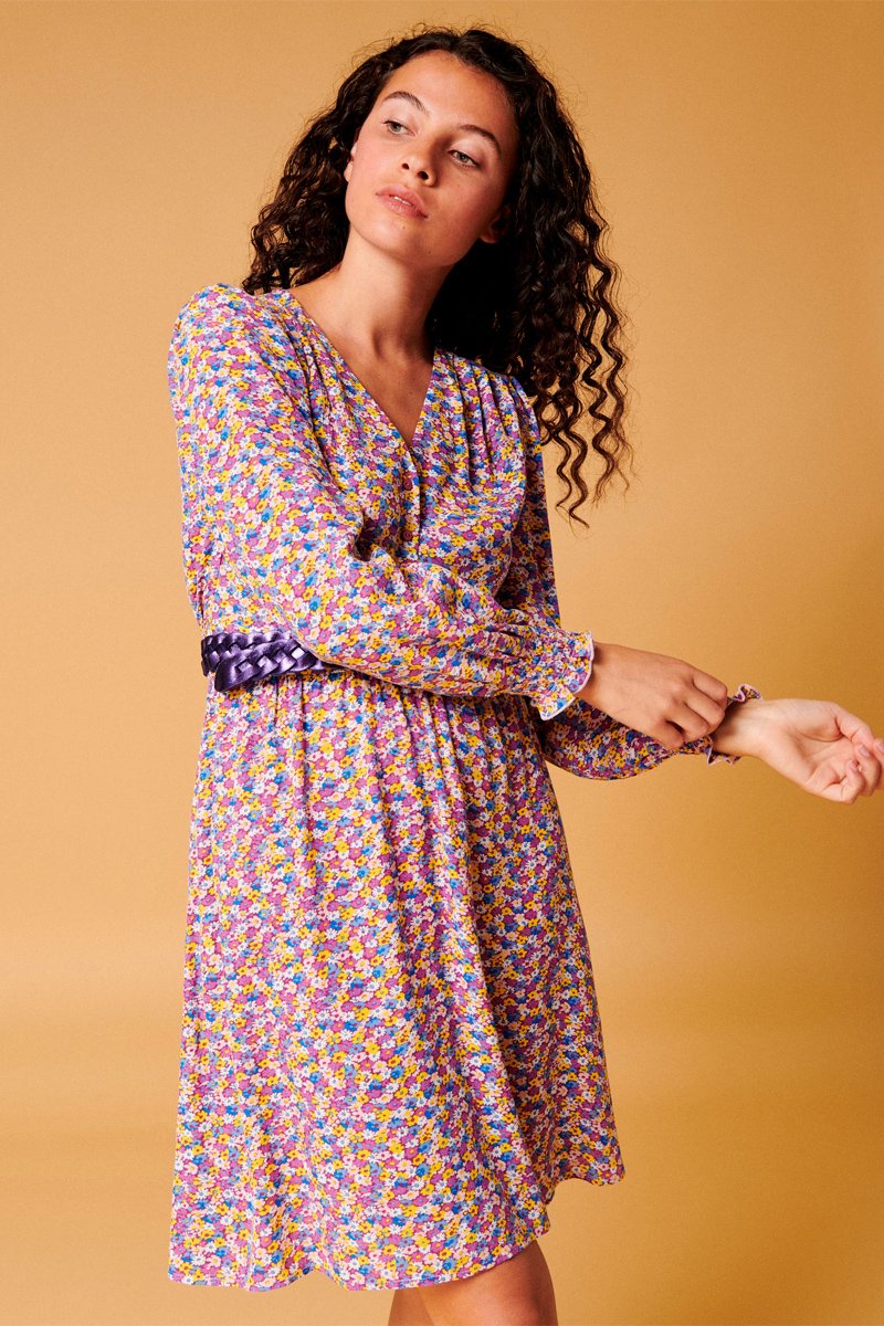 Karl Marc John - Vestido trapecio Rozen - Púrpura y amarillo