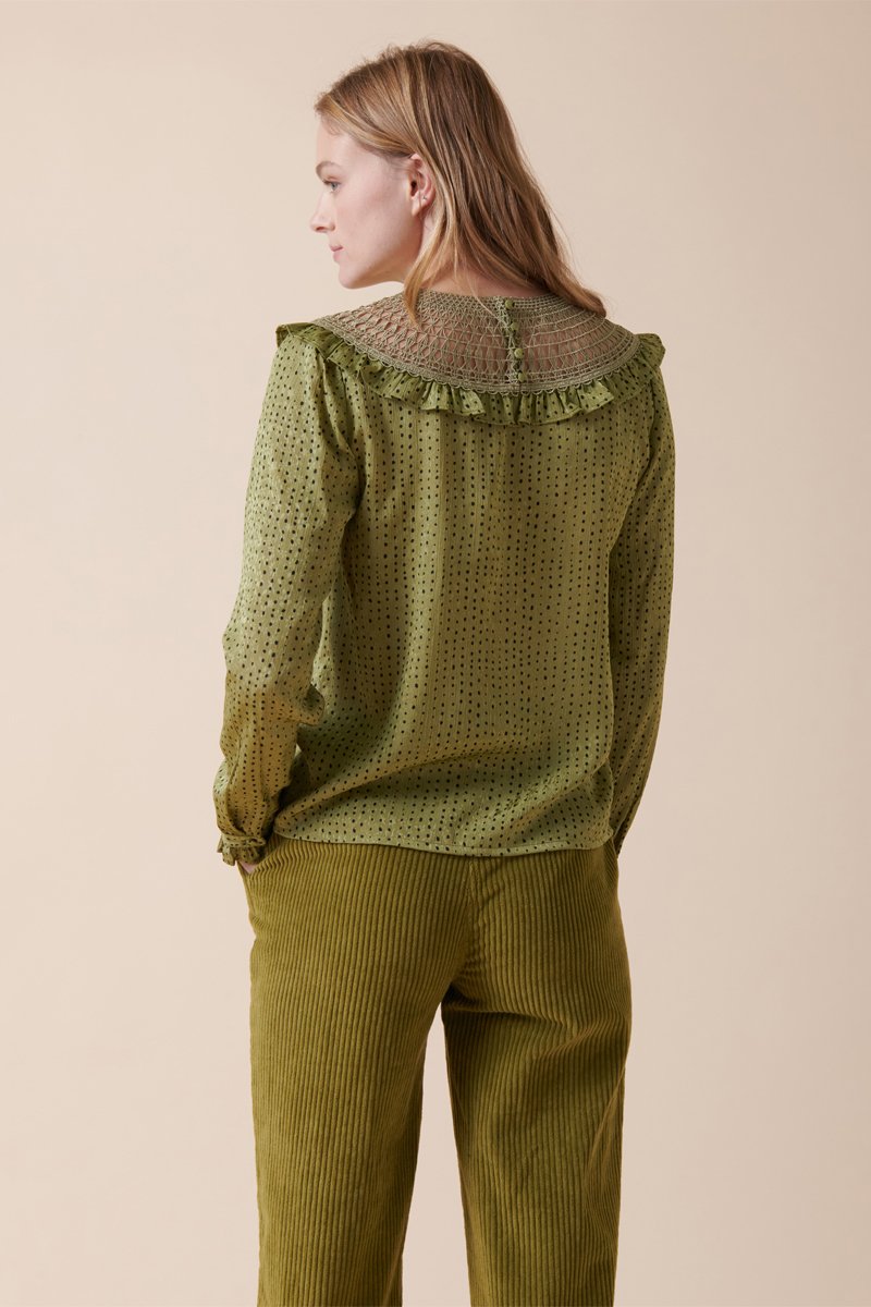 Blouse En Broderie Anglaise Thiel - Vert Olive