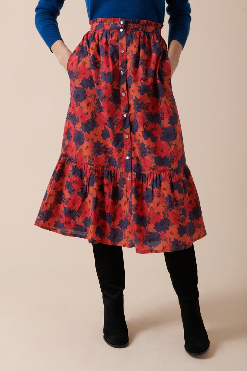 Falda Midi Cintura Alta Jijina - Rojo