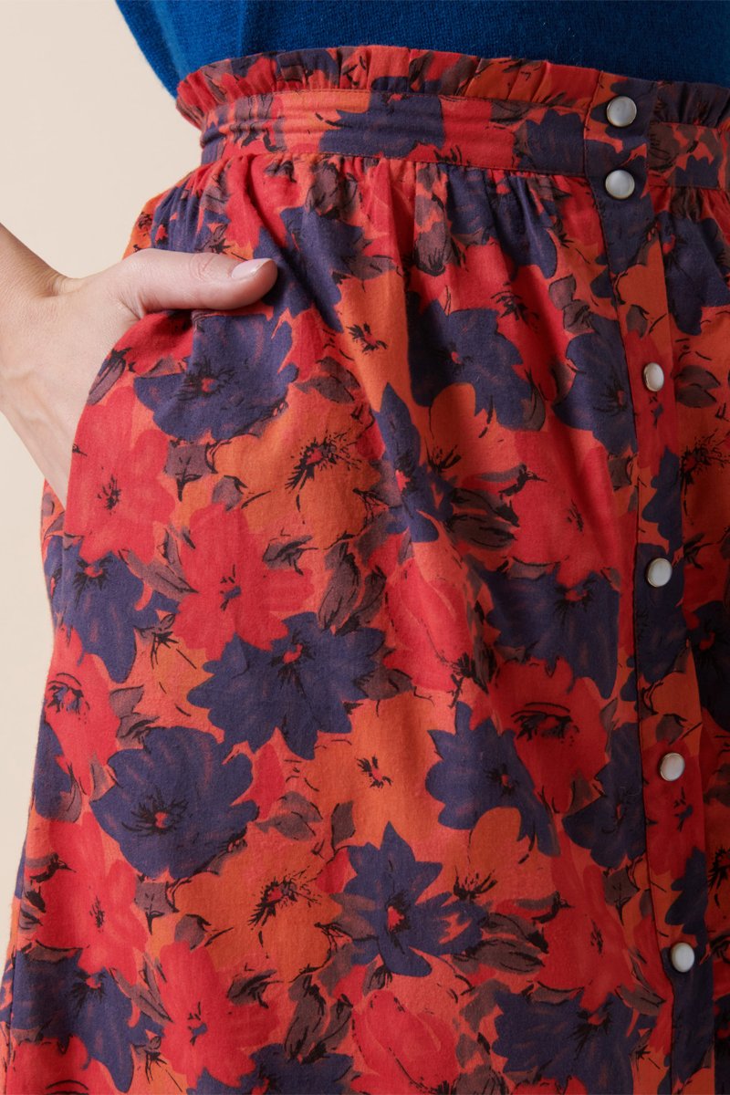 Falda midi Jijina de talle alto - Rojo