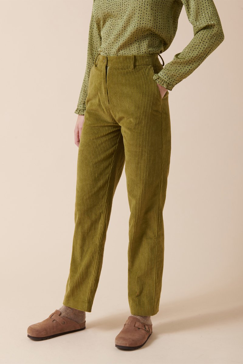 High-Waisted Velvet Trousers Pyrex - Olive Green