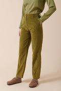 High-Waisted Velvet Trousers Pyrex - Olive Green
