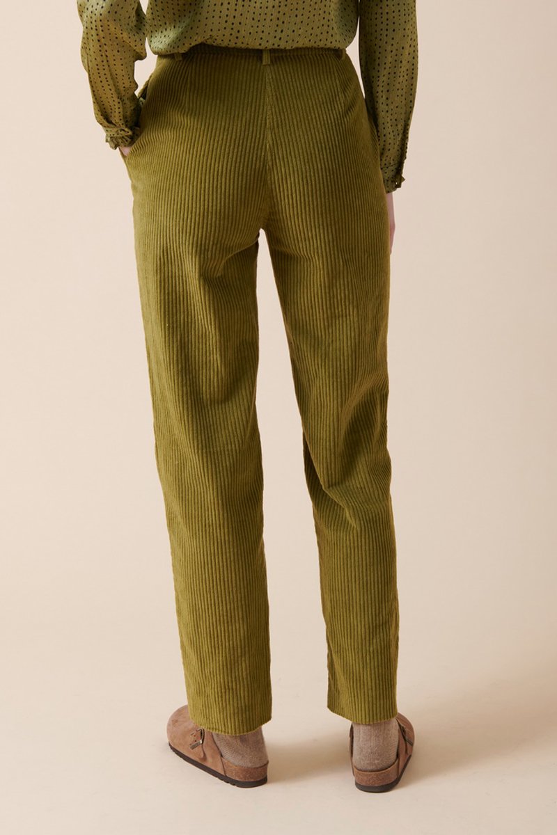 High-Waisted Velvet Trousers Pyrex - Olive Green